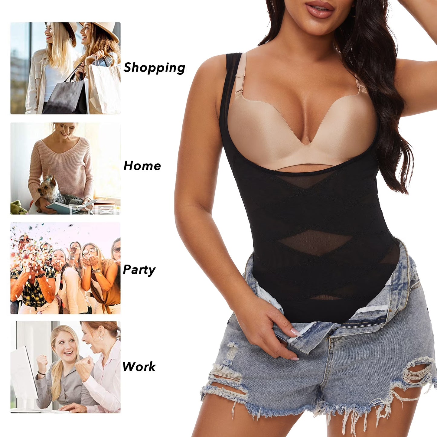 MISS COCOLI Shapewear for Women Waist Trainer Tummy Control Plus Size Body Shaper Compression Bodysuit