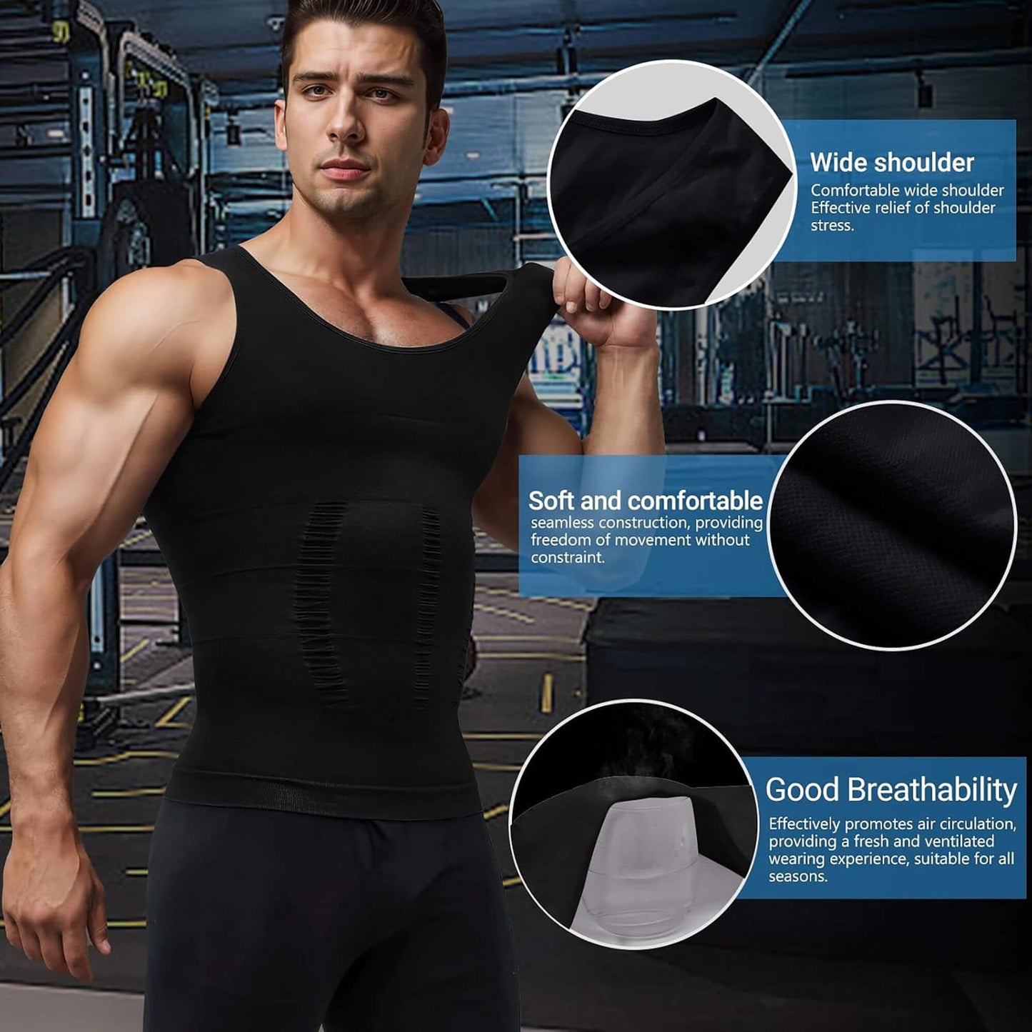 ANYFIT WEAR Mens Slimming Shirt Body Shaper Vest Workout Tummy Control Tank Tops Abs Abdomen Undershirts